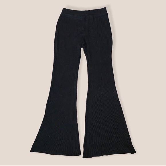 Black Ribbed Flare Pants - Picture 4 of 7